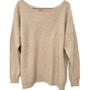 Banana Republic 100% Cashmere Sweater XL Light Oatmeal Beige Ribbed Knit